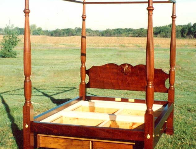 Chippendale Mahogany Four Poster Bed with Tester Frame and Drawers